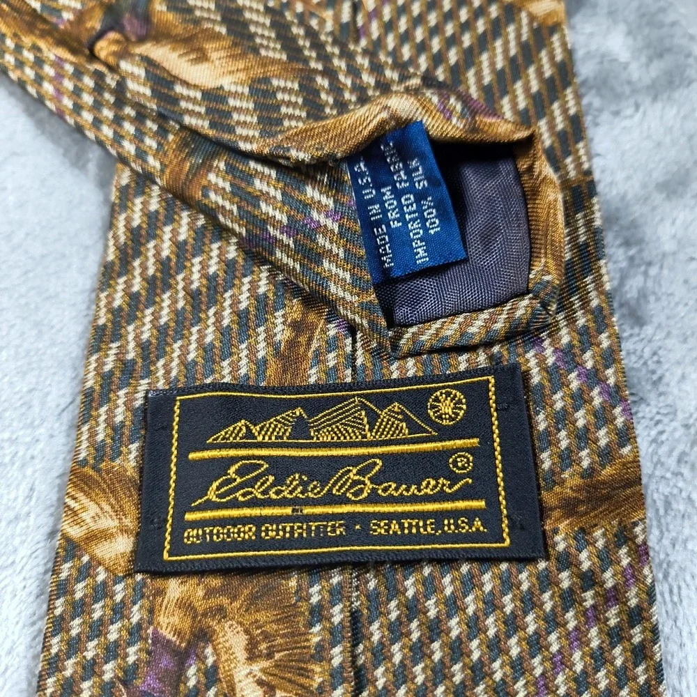 Vintage Eddie‎ Bauer Tie Mens 57x 3.75 Pheasant Tweed Silk USA Hunting Outdoors